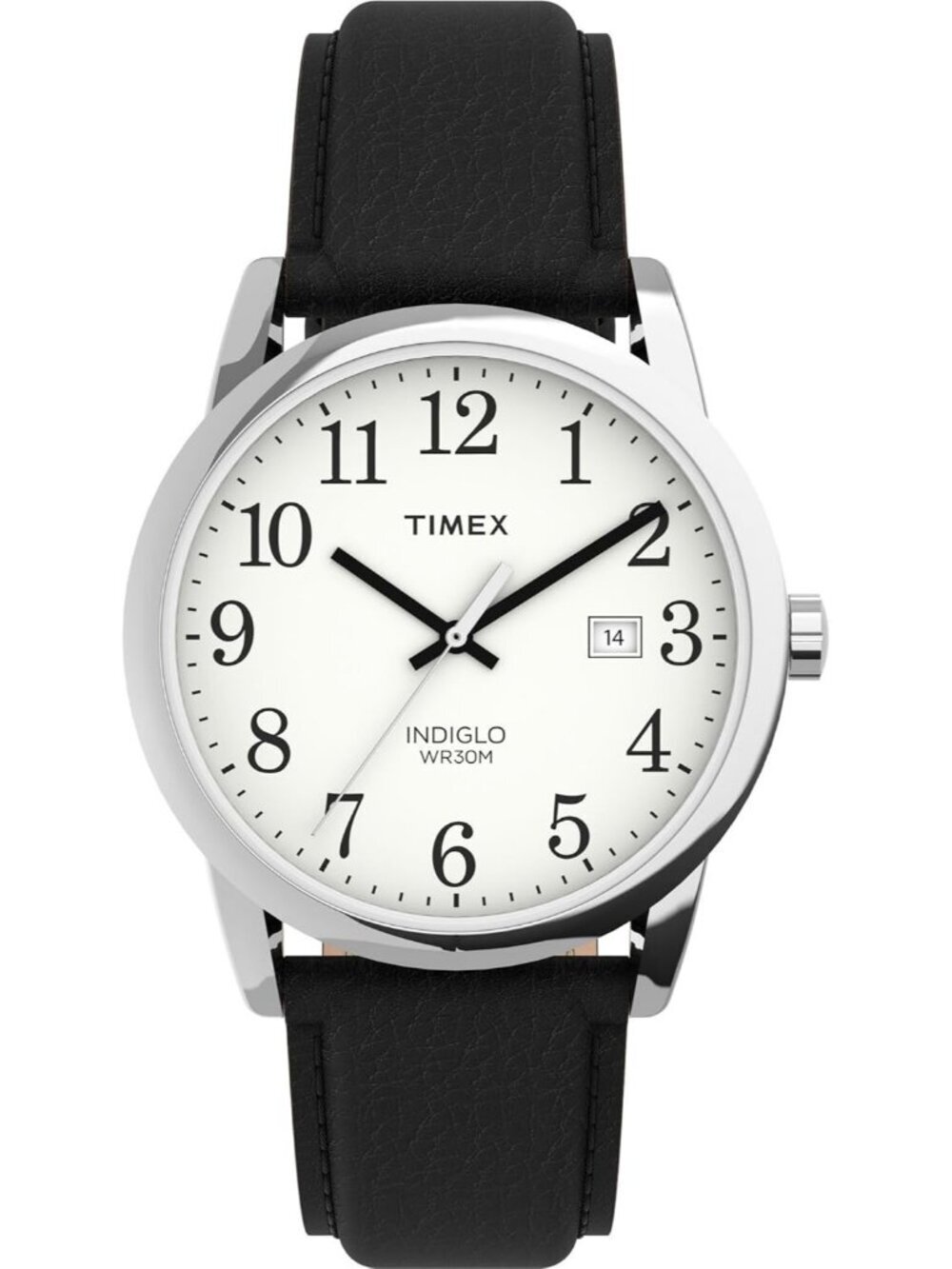 Men's Black And White Analog Quartz Leather Strap Sport Easy Reader Wrist Watch